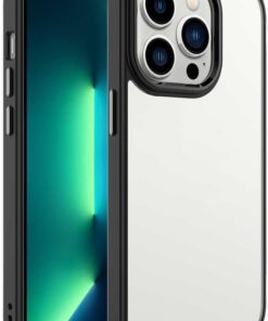 iPhone 14 Pro ile uyumlu Kılıf Kenarları Renkli Silikon Arkası Şeffaf Sert Kapak iPhone 14 Pro ile uyumlu Krop Tam Koruma Kenarı Renkli Kılıf Krop Kapak Siyah