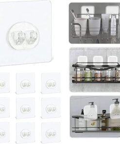 Kendinden Yapışkanlı Kanca, 20 Adet, 6x6 cm, Şeffaf Akrilik, Banyo ve Mutfak için Duş Rafı Askısı VE HAVLU ASKISI