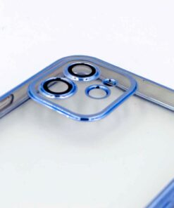 iPhone 12 uyumlu Kenarları Renkli Lazer Kamera Lens Korumalı Lüks Silikon Kılıf (Sierra Blue)