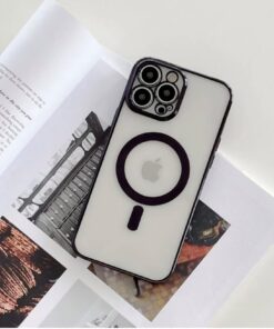 aks iphone 14 pro için kablosuz şarj ile uyumlu, kamera lens korumalı lazer kılıf siyah