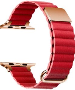 ​​​Apple İle Uyumlu Watch 42mm KRD-78 PU Deri Kordon Strap Kayış Kırmızı
