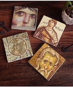 Soteria Mozaiği, Çingene Kızı, Mozaik Serisi Taş Bardak Altlığı Seti - 4 Parça - Dekoratif, Rustik Mutfak Aksesuarı, 10x10 cm, Kaydırmaz Tabanlı, Şık ve Dayanıklı SC121