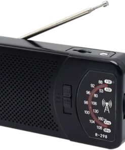 Pilli Mini Analog Taşınabilir FM Radyo Retro Seyahat Kamp Deprem Acil Durum Antenli Cep Radyosu R-298 (Siyah)
