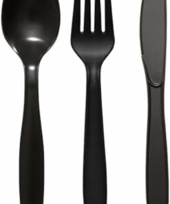 Lüks Çatal-kaşık- Bıçak 3 Lü Siyah Siyah Set 100 Lü