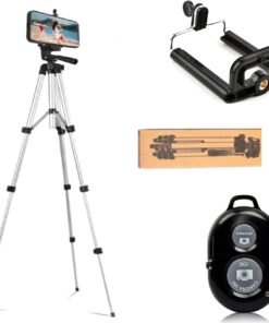 Bluetooth lu Telefon Tutuculu Tripod 102 CM Kamera Telefon Tutuculu Canon, Nikon, Pentax, Sony Uyumlu (Gümüş) PROFESYONEL