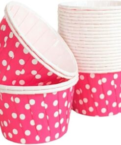 Hediye Sepeti 50'li Koyu Pembe Puantiyeli Muffin Kek Kalıbı, Kek Kapsülü Cupcake Kalıbı, Airfryer Uyumlu