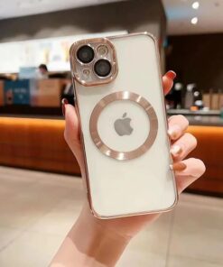 GİYİM & AKSESUAR iphone 15 Plus (6.7) inç uyumlu Laser Silikon Arkası Şeffaf Kamera Korumalı Logo Detaylı Luxury Kılıf (Altın Rengi)