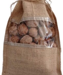 Ceviz Çuvalı, Organik Çuval, Naturel Kuruyemiş Çuvalı, Keten Çuval, Dekoratif Organik Çuval, Şeffaf Pencereli, 21 Cm-32 Cm, 10 Adet, 1 Kg Ürün Taşır.