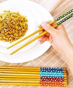 Pratik Yıkanabilir Kore Çin Yemek Çubuğu 10 Çift Desenli Bambu Chopstick