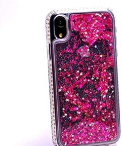 iPhone XR Uyumlu Yanları Taşlı Sulu Simli Lüx Silikon Kılıf (Pembe, iPhone XR)