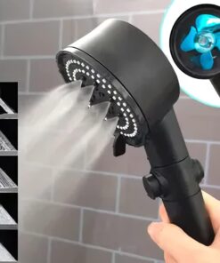 DUŞ BAŞLIĞI Turbo Fan 5 Fonksiyonlu Duş Başlığı El Duşu Handshower, Siyah 1.Sınıf Kaliteli