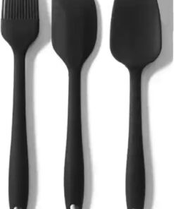 Siyah Silikon Mutfak Aletleri Seti, 2 Spatula ve 1 Fırça, 3 Parça