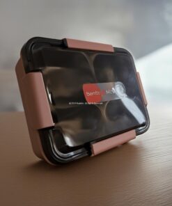 Hybrid Bento Box 900ml Plastik Gövde, Paslanmaz Çelik 4 Bölme BPA'sız, Çok Amaçlı 2343 (Pembe)