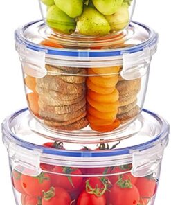 & Fresh 3 Parça Contalı Yuvarlak Set, Plastik Saklama Kabı Seti, Kilitli-Contalı Kapaklı Su-Hava Geçirmez Set (625-1200-2100 ml)