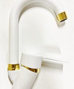 Beyaz Gold Banyo Lavabo Musluğu Bataryası Çift Su Girişli