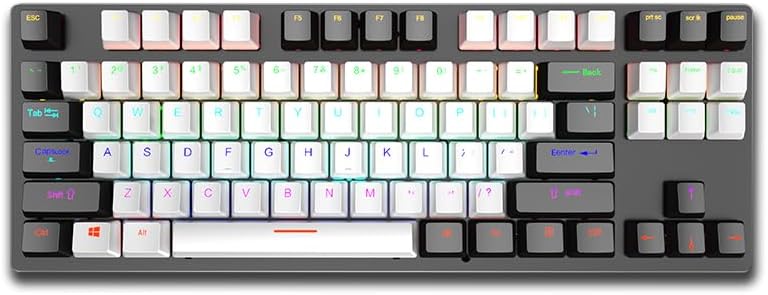 Leaven K550 Kablolu RGB Mekanik Oyuncu Klavye - 87 Tuşlu, Ergonomik Tasarım, Led Işıklı, 150cm Kablo, Bilgisayar PC için, Siyah-Beyaz, Kırmızı Switch