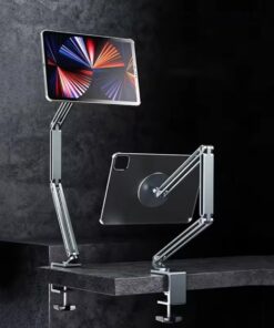 Sınıfının En Profesyoneli ve En güçlüsü 3 Eklemli Manyetik Tablet ve Telefon Tutucu Masa Kenarına Sıkıştırmalı Güçlü Gövde Yüksekliği Ayarlanabilir Alüminyum Stand Silver C67