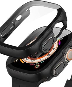 Apple Watch Ultra 49 mm Serisi ile Uyumlu Full Koruma Sağlayan Darbelere Karşı Dayanıklı Sararmayan Ekran Koruyuculu Kılıf (Siyah)