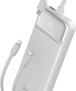 10000mAh 22.5W Led Ekranlı Lightning ve Type-C Kablolu Powerbank Taşınabilir Hızlı Şarj Cihazı Beyaz
