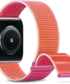 Apple watch ile Uyumlu 1/2/3/4/5/6/7/se/8/ultra için Hasır Örme Spor Loop Kordon Kayış 42-44-45-49 mm (Pembe)
