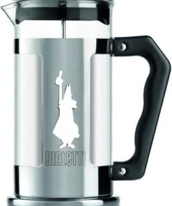 kahve presi Preziosa, kahve veya çay için Fransız pres filtresi, paslanmaz çelik gövde ve borosilikat cam kap, bulaşık makinesinde yıkanabilir, 1 litre, 8 bardak, gümüş