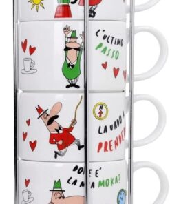 - 4'lü İstiflenebilir Cappuccino Fincan Seti - Karma Renkli - Porselen