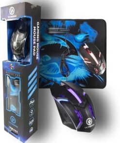 Oyuncu Mouse + Mouse Pad Set, Yüksek Kalite, RGB Işıklı Gaming Mouse ve 30x24cm Desenli Oyuncu MousePad (MAVİ)