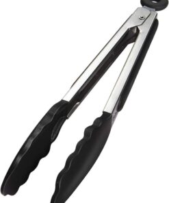Home Siyah Silikon Uçlu Mutfak Maşası - 23 cm, Asma kilit sistemli paslanmaz çelik sap, Kolay Kavrama, Mangal, Salata, Makarna, Barbekü, Kamp için Uygun