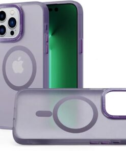 iPhone 14 Pro ile Uyumlu Lüks Pc Mat MagSafe Kılıf, Metal Tuşlu Frosted Manyetik Silinebilir Sararmaz Kılıf (Derin Mor)