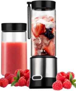 2 li Taşınabilir 450ML + 380ML Bardaklı Buz Kırabilen Paslanmaz Şarjlı Blender, Smoothie, Spor Fitness Protein Tozu Shake, Bebek Maması İçin Uygun