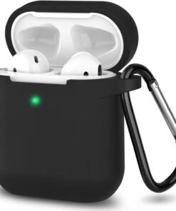 Apple AirPods 2.Nesil Kılıf, Tam Koruyucu Özellikli Yumuşak Silikon AirPods Aksesuar Kılıf Apple ile Uyumlu AirPods,Kadın Erkek, Anahtarlıklı Kablosuz ve Kablolu Şarj Özellikli Kılıfı, Siyah