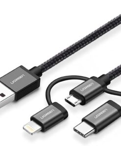 3'ü 1 Arada iOS Lightning Type-C Micro USB Şarj ve Data Kablosu Siyah, 1 Metre