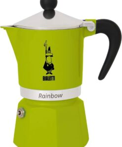 - Rainbow: 3 Cups Ocak Üstü Espresso Pişirici - 130ml - Yeşil Renk - Alüminyum Gövde - Patentli Güvenlik Valfi - Tüm Ocak Türleri İçin Uygundur (İndüksiyon Hariç)