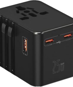 25W Şarj Cihazı ve 1x USB ve 2x TYPE-C Girişli Universal Seyahat Adaptörü, Priz Dönüştürücü 200'den Fazla Ülke ile Uyumlu, ABD, İngiltere, AUS, AB