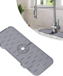 Mutfak Lavabo Sıçrama Koruyucu - Silikon Musluk Sapı Damlama Tutucu Tepsi, Bulaşık Deterjanı Dağıtıcısı ve Musluğun Arkasında Sünger Tutucu Mat, Mutfak Tezgahı ve Banyo için
