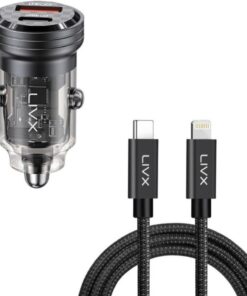 Transparent 45W PD/QC Mini Araç şarj Cihazı ve 1 Metre iPhone Hızlı Şarj Kablosu L35 - BLT-00