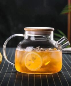 Vakumlu Bambu-metal Kapak Isıya Dayanıklı Borosilikat Cam Demlik, Süzgeçli (1000 ML) Teapot