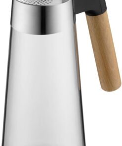 Kineo su sürahisi, 1 litre, geniş ağız, çıkarılabilir süzgeç, standart buzdolaplarının içecek bölmesine sığar, sıçrama ve damlatmadan boşaltma, ısıya dayanıklı cam, ahşap sap