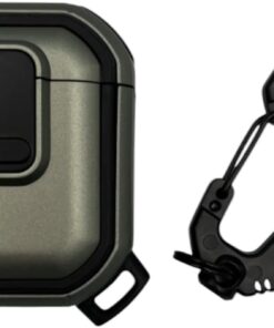 Airpods 1/2 Nesil ile Uyumlu Dayanıklı Koruyucu Tank Kılıf – Şok Emici, Karabina Klipsli, Spor Outdoor Tarzı, Tam Koruma (Yeşil)