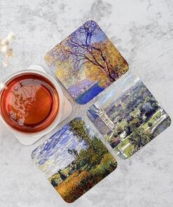 Claude Monet Temalı Ahşap Bardak Altlığı Ahşap Baskılı Altlık 6'lı set (9 x9CM) karbonNM20