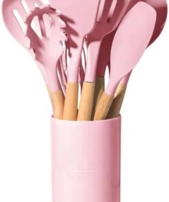 12 Parça Ahşap Sap Silikon Mutfak Pasta Silikon Kepçe Çırpıcı Fırça Kevgir Kaşıklık Maşa Spatula Set