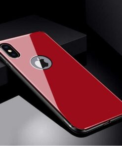 3873 Apple iPhone X ile Uyumlu Kılıf Düz Ebruli Cam Kapak, Kırmızı