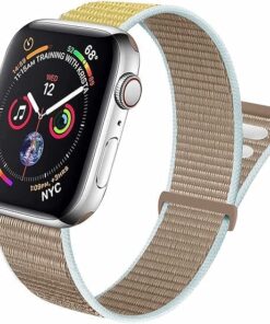 Apple watch ile Uyumlu Hasır Örme Spor Loop Kordon Kayış 38-40-41 mm (Camel)