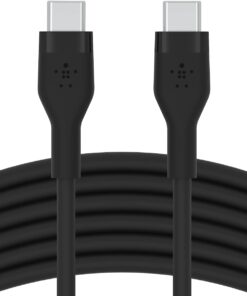 BoostChargeFlex Silikon USB-C - USB-C Kablosu 3 m USB-IF Sertifikalı Hızlı Şarj ve Güç Dağıtımı PD MacBookPro, iPadPro, GalaxyS21, Ultra, Plus ve Diğer Cihazlar için - Siyah