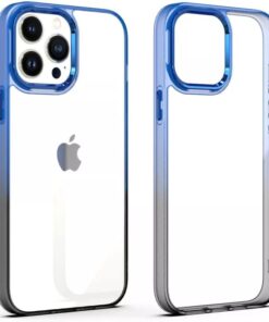 GİYİM & AKSESUAR iPhone 13 Pro (6.1) inç Kılıf Gökkuşağı Çift Renk (Metal Kamera Çıkıntısı ve Metal Tuş) Şeffaf Kılıf Çizilme ve Sararma Karşıtı Şeffaf Kılıf Darbeye Dayanıklı Kılıf iPhone 13 Pro Kılıf (Mavi-Siyah)