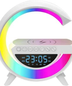 Kablosuz Şarj İstasyonu Speaker Özellikli Led Işıklı FM Radyolu Harika Bluetooth Speaker iPhone Uyumlu ve Samsung Uyumlu Telefon Şarj Standı Bataryalı 22.5cm x 22.5cm B3401 (BT3401)