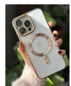 aks iphone 13 pro için kablosuz şarj ile uyumlu, kamera lens korumalı lazer kılıf gold