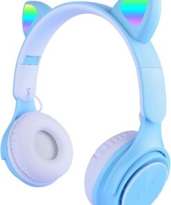 M6 Pro Cat RGB Led Işıklı Kedi Kulağı Band Tasarımlı Ayarlanabilir ve Katlanabilir Kulak Üstü Bluetooth Kulaklık Mavi