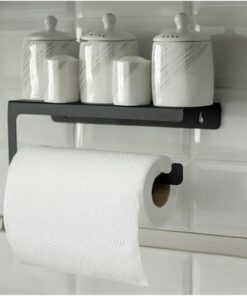 Dekoratif Mat Siyah Metal Bahartatlık Raflı Havluluk&Havlu Tutucu&Kağıt Havluluk.