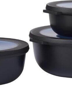 Cirqula 3 parçalı çok kaseli set yuvarlak İskandinav siyahı - 350, 750 ve 1250 ml, derin dondurucu kavanozu, mikrodalga kapları ve kapaklı servis kasesi olarak kullanılabilir